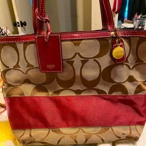 Authentic Burgundy Striped Coach Tote 10124